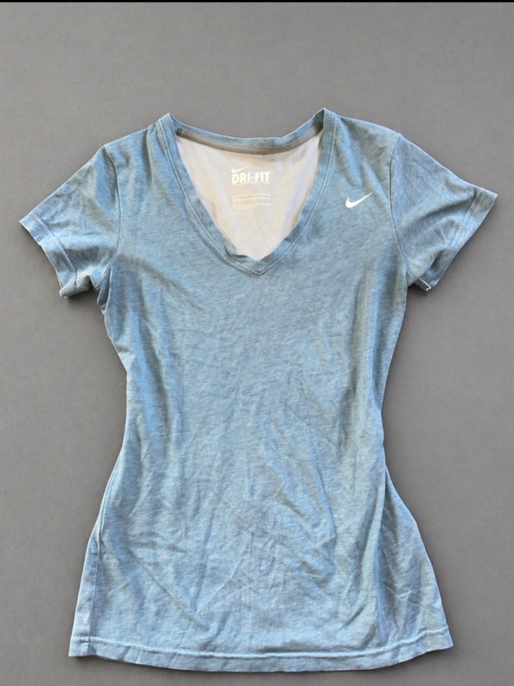 Nike Women's Light Blue V-Neck Dri-FIT Short Sleeve Tee